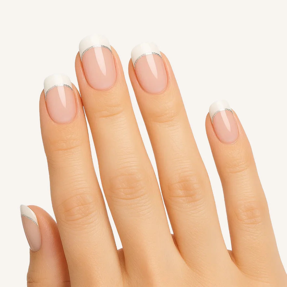 French White & Glitter Gel Nagelstrips Kit